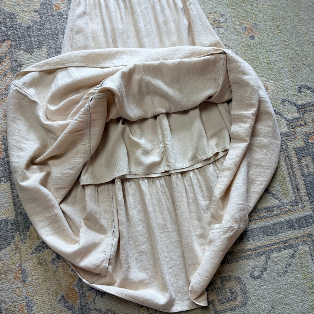Abercrombie & Fitch Beige Linen Blend Tiered Maxi Skirt XS Boho Coastal Casual - Picture 4 of 5
